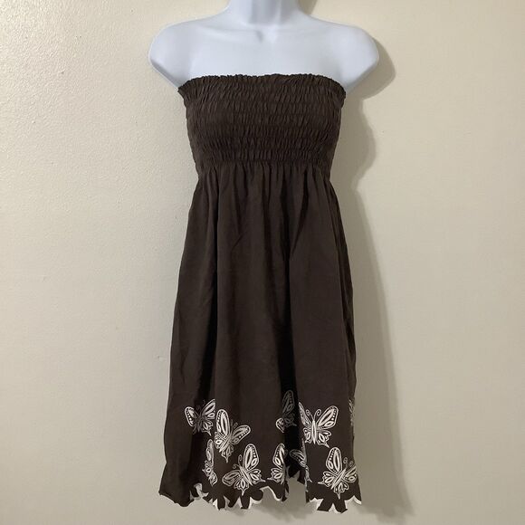 Vintage Y2K Bohemian Beachy Fairycore Brown Butterfly Fairy Babydoll Dress Small - Picture 1 of 8